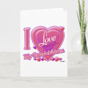 Ik hou van mijn kleinkinderen roze/paars - hart feestdagen kaart
