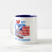 Ik hou van mijn kleinzoon, overhemden en cadeaus tweekleurige koffiemok (Voorkant links)