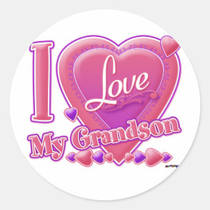 Ik hou van mijn kleinzoon roze/paars - hart ronde sticker