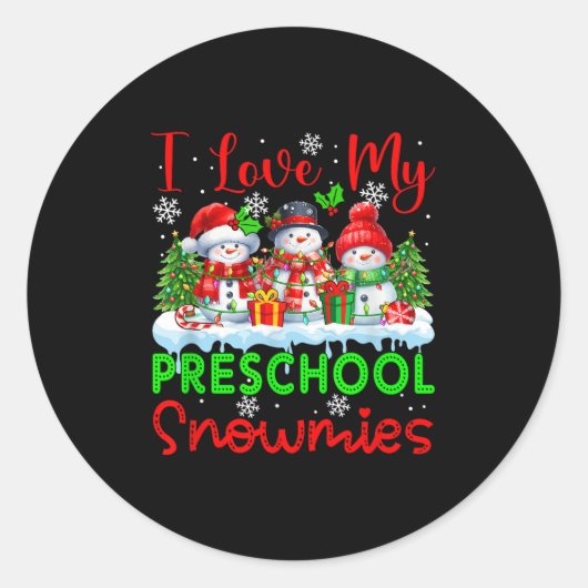 Ik hou van mijn kleuterschool Snowmies kerst leraa Ronde Sticker (Voorkant)