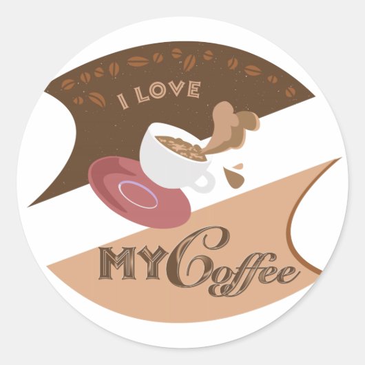 Ik hou van mijn koffieretro Java Ronde Sticker (Voorkant)
