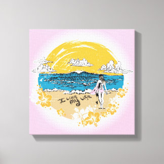 "Ik hou van mijn leven" surf doek meisje Canvas Afdruk