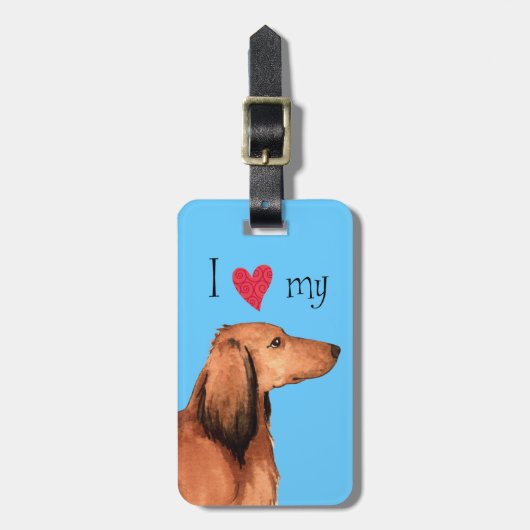 Ik hou van mijn Longhaire Dachshund Bagagelabel (Voorkant verticaal)