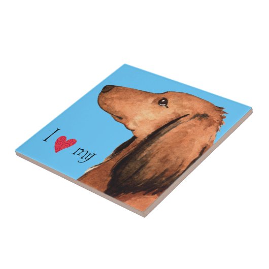 Ik hou van mijn Longhaire Dachshund Tegeltje (Zijkant)