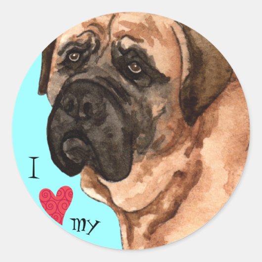 Ik hou van mijn Mastiff Ronde Sticker (Voorkant)