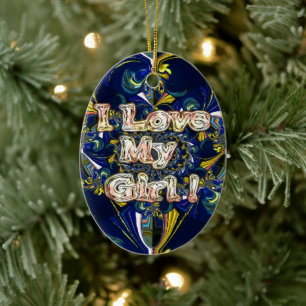 Ik hou van mijn meisje: Abstract blauwe en gouden Keramisch Ornament
