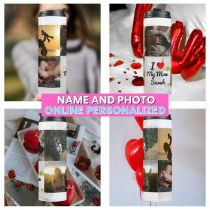Ik hou van mijn moeders fotocollage witte bloemen thermosbeker