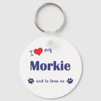 Ik hou van mijn morkie (mannelijke hond) sleutelhanger