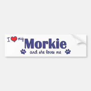 Ik hou van mijn morkie (Vrouw Dog) Bumpersticker