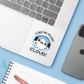 Ik hou van mijn Music Cloud Funny Weather Pun Sticker (Laptop met iPhone)