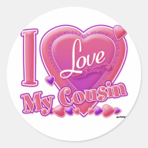 Ik hou van mijn neef roze/paars hart ronde sticker
