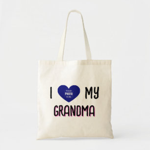 Ik hou van mijn oma aangepaste foto hart tote bag