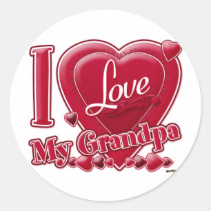 Ik hou van mijn opa rood - hart ronde sticker