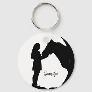 Ik hou van mijn paarden Silhouette Girl Paarden Sleutelhanger