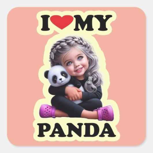 Ik hou van mijn panda vierkante stickers (Voorkant)