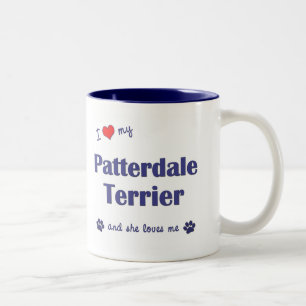 Ik hou van mijn patterdale Terrier (Vrouw Dog) Tweekleurige Koffiemok
