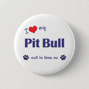 Ik hou van mijn pit bull (mannelijk hond) ronde button 5,7 cm
