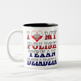 Ik hou van mijn Poolse Texan Dziadzia Tweekleurige Koffiemok
