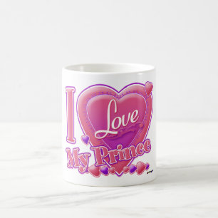 Ik hou van mijn prins roze/paars - hart koffiemok