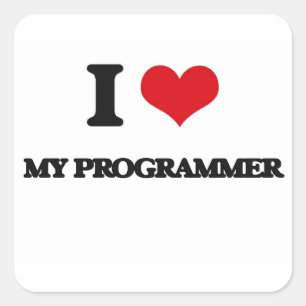 Ik hou van mijn programmeur vierkante sticker