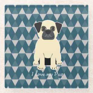 Ik hou van mijn Pug, Blauwe diamanten patroon Glazen Onderzetter