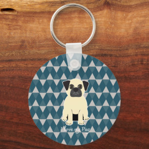 Ik hou van mijn Pug, Blauwe diamanten patroon Sleutelhanger