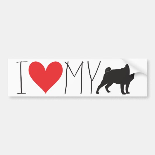 Ik hou van mijn Pug Bumpersticker (Voorkant)