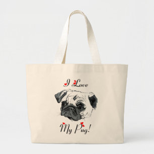 Ik hou van mijn pug! Cute Grote Tote Bag