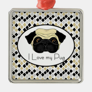 Ik hou van mijn Pug Cute Pug en Love Quote Metalen Ornament