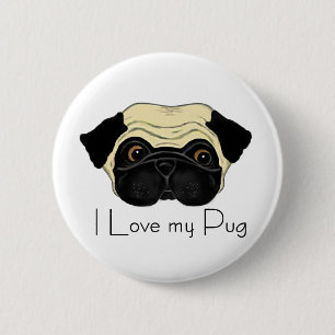 Ik hou van mijn Pug Cute Pug en Love Quote Ronde Button 5,7 Cm