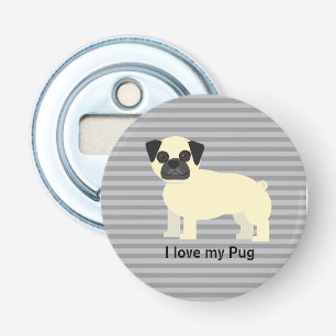 Ik hou van mijn Pug Gray Lined Button Flesopener
