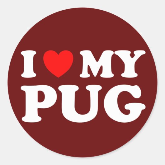 Ik hou van mijn pug met rood hart ronde sticker (Voorkant)