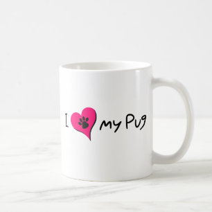 Ik hou van mijn Pug-prijsopgave met Pauw-afdrukken Koffiemok