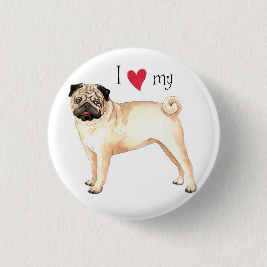 Ik hou van mijn pug ronde button 3,2 cm (Voorkant)