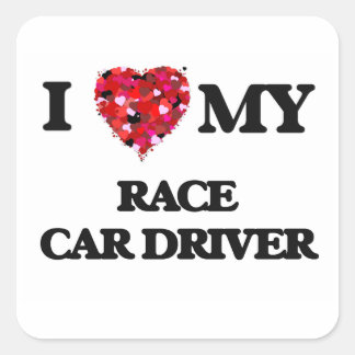 Ik hou van mijn Race Car Driver Vierkante Sticker
