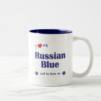 Ik hou van mijn Russisch blauw (mannenkat) Tweekleurige Koffiemok