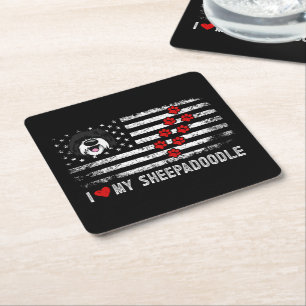 Ik hou van mijn Sheepadoodle Schattige Hondeneigen Vierkante Kartonnen Onderzetter