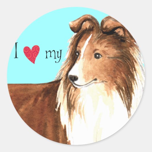 Ik hou van mijn Sheltie Ronde Sticker (Voorkant)
