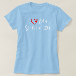 Ik hou van mijn Shih Tzu Rode Hart Poes Baby Blauw T-shirt