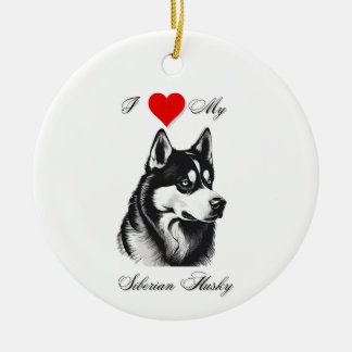 Ik hou van mijn Siberische Husky standaard Keramisch Ornament