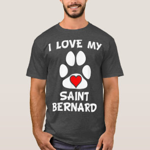 Ik hou van mijn Sint Bernard Paw Print Heart Dog E T-shirt