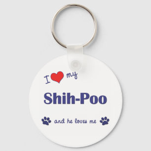Ik hou van mijn sjiiet-poo (mannelijk hond) sleutelhanger