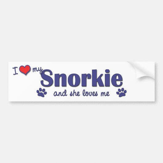Ik hou van mijn Snorkie (Vrouw Dog) Bumpersticker (Voorkant)
