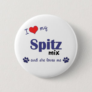 Ik hou van mijn spitz Mix (Vrouw Dog) Ronde Button 5,7 Cm