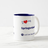 Ik hou van mijn Springerdoodle (Vrouw Dog) Tweekleurige Koffiemok (Voorkant rechts)
