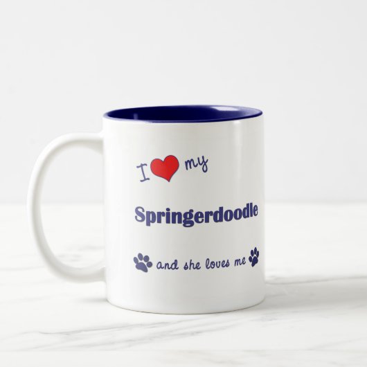 Ik hou van mijn Springerdoodle (Vrouw Dog) Tweekleurige Koffiemok (Links)