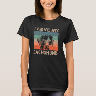 Ik hou van mijn teckel hond Cool Dog Retro Dog T-shirt