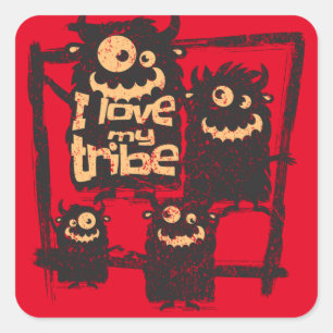 Ik hou van mijn Tribe Funny Monster Familie Hallow Vierkante Sticker