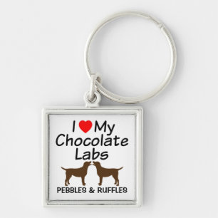 Ik hou van mijn twee chocoladelab honden Sleutelha Sleutelhanger