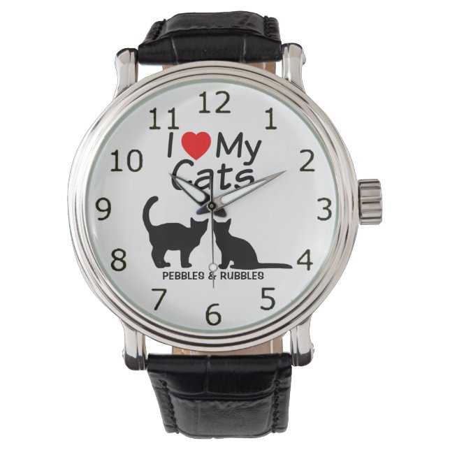 Ik hou van mijn twee katten Silhouette Horloge (Voorkant)